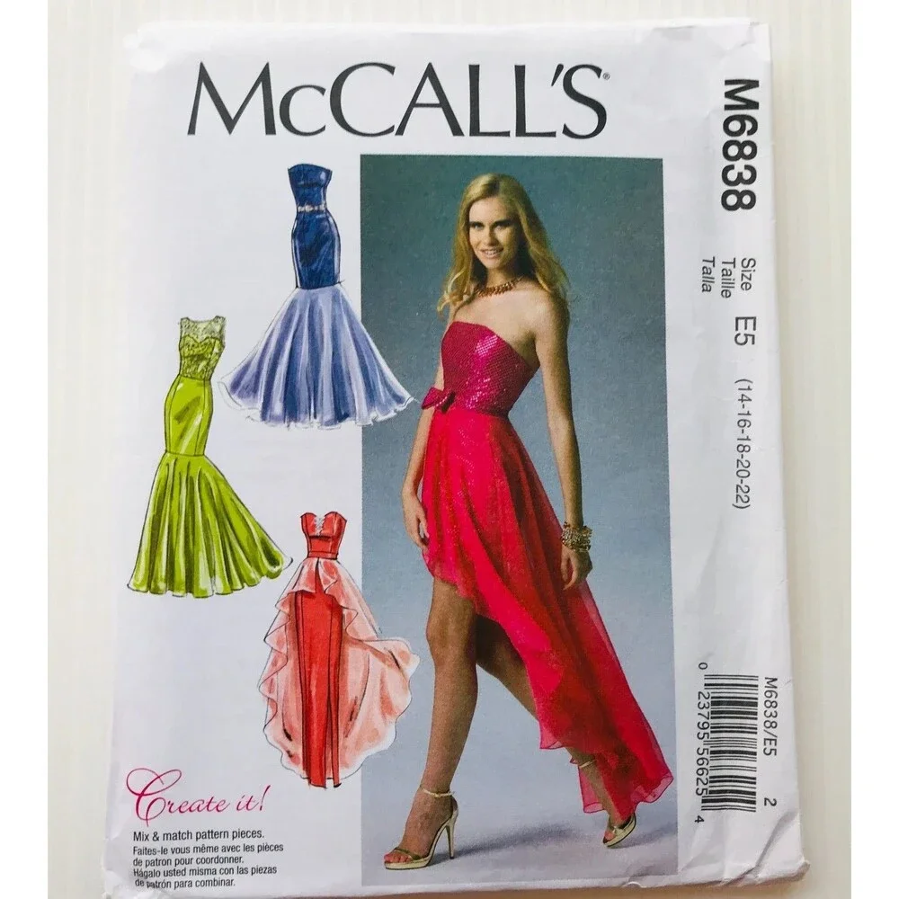 McCall's Sewing Pattern M6838 Mermaid Cocktail Evening Dress Strapless 14-22 New